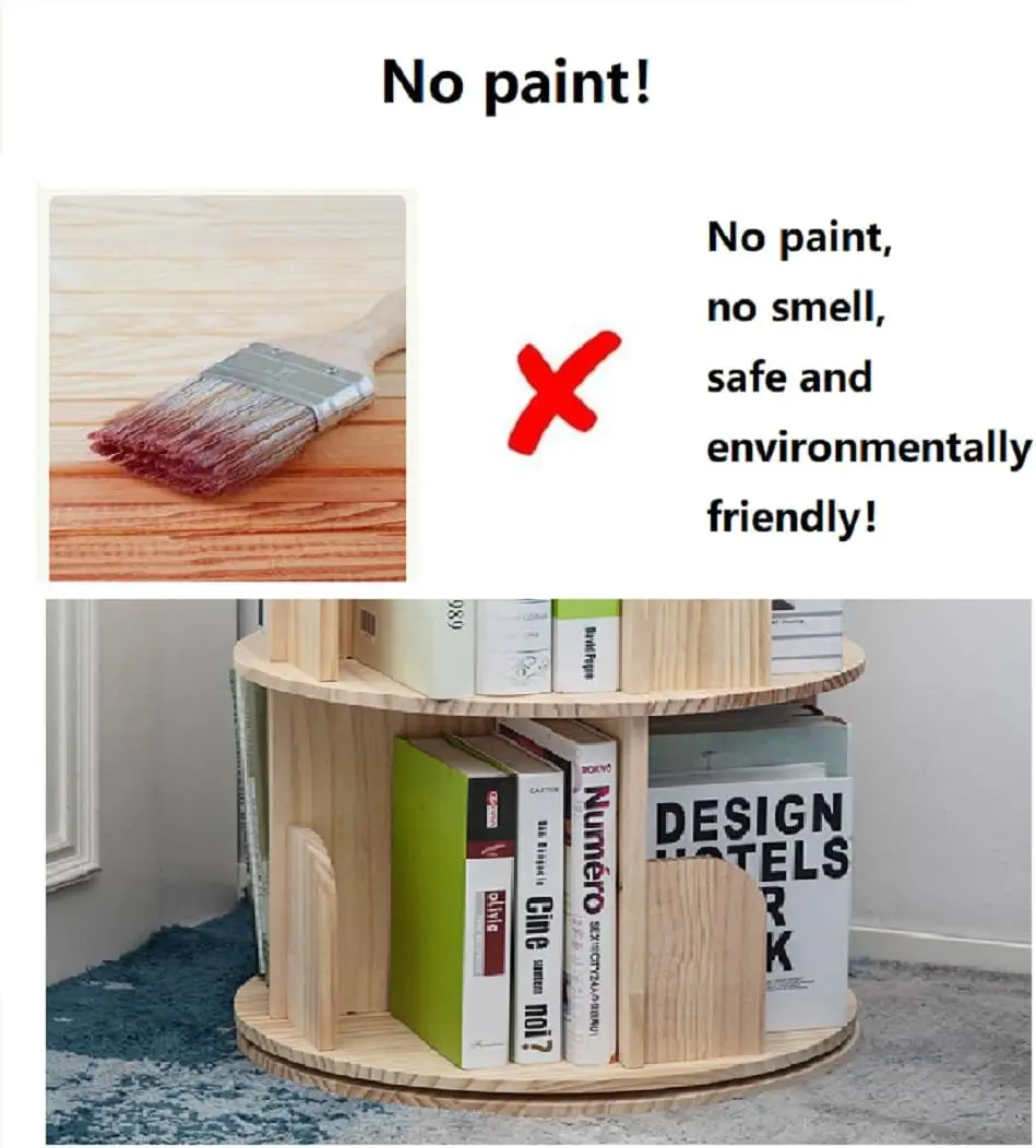 Wooden Rotating Bookshelf 360 Display Floor Standing Bookcase Storage Ra For Kids&Adults Multi-Functional Bookshelf Organizer