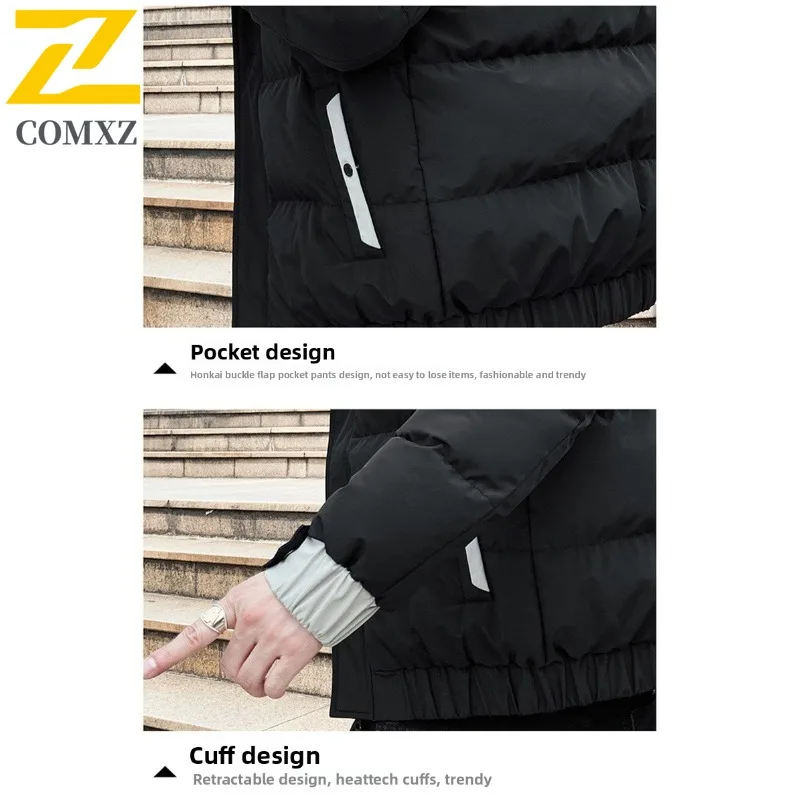 Winter Cotton Jacket Men's Casual Retro Large Fur Collar Padded Warm Loose Parkas Women Solid Color Zipper Windproof Hooded Coat