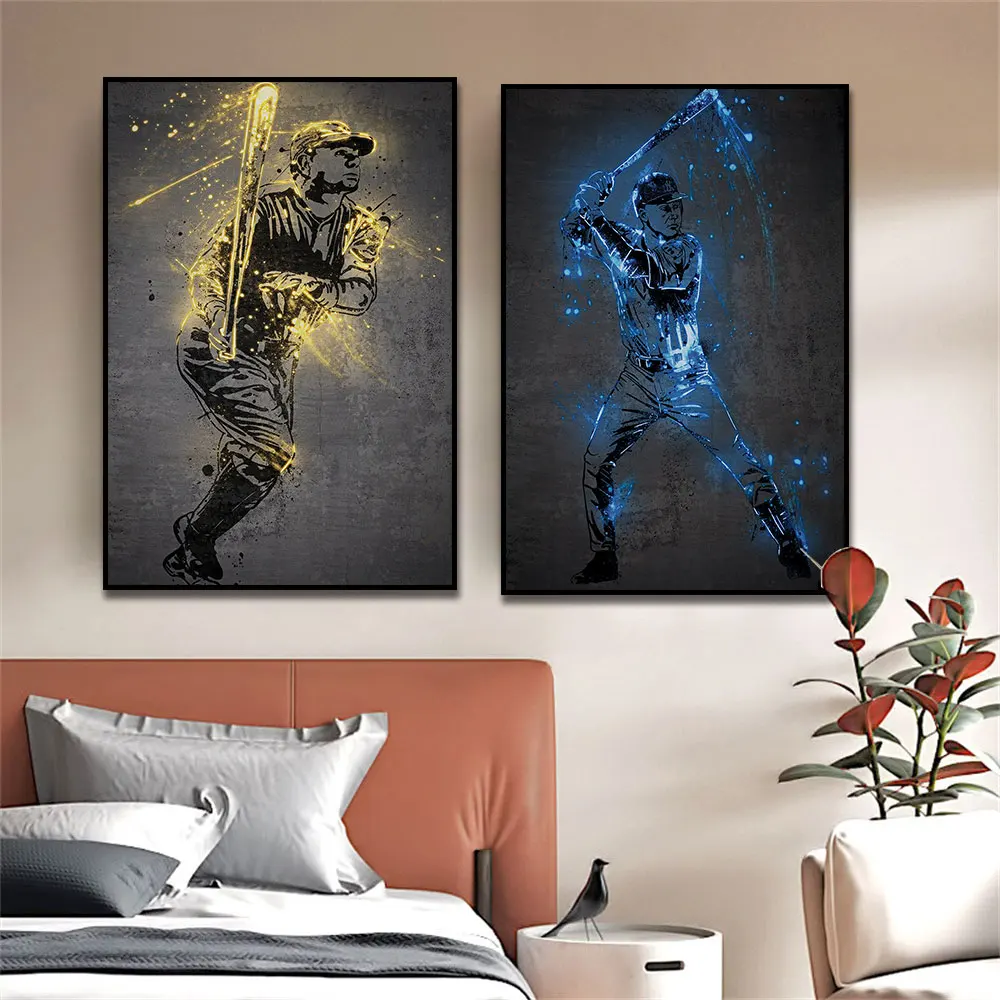 Babe Ruth And Derek Jeter Poster Neon Splash Canvas Print Painting New York Wall Art Home Decor Canvas Painting Gift Frameless