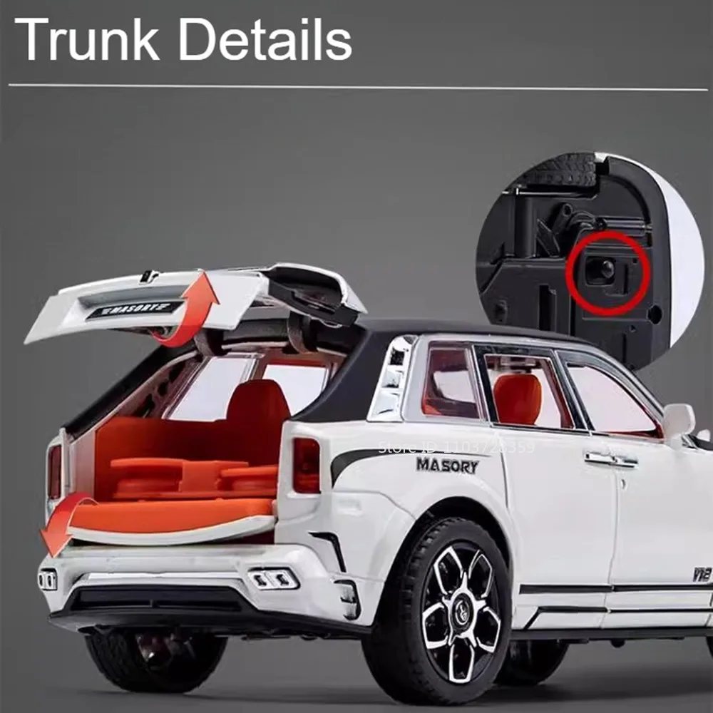 Modelo de juguete Rolls-royce Cullinan Mansory, coches de aleación fundidos, modelos SUV de amanecer, puertas con luz de sonido, espalda abierta, regalos para niños, 1:24