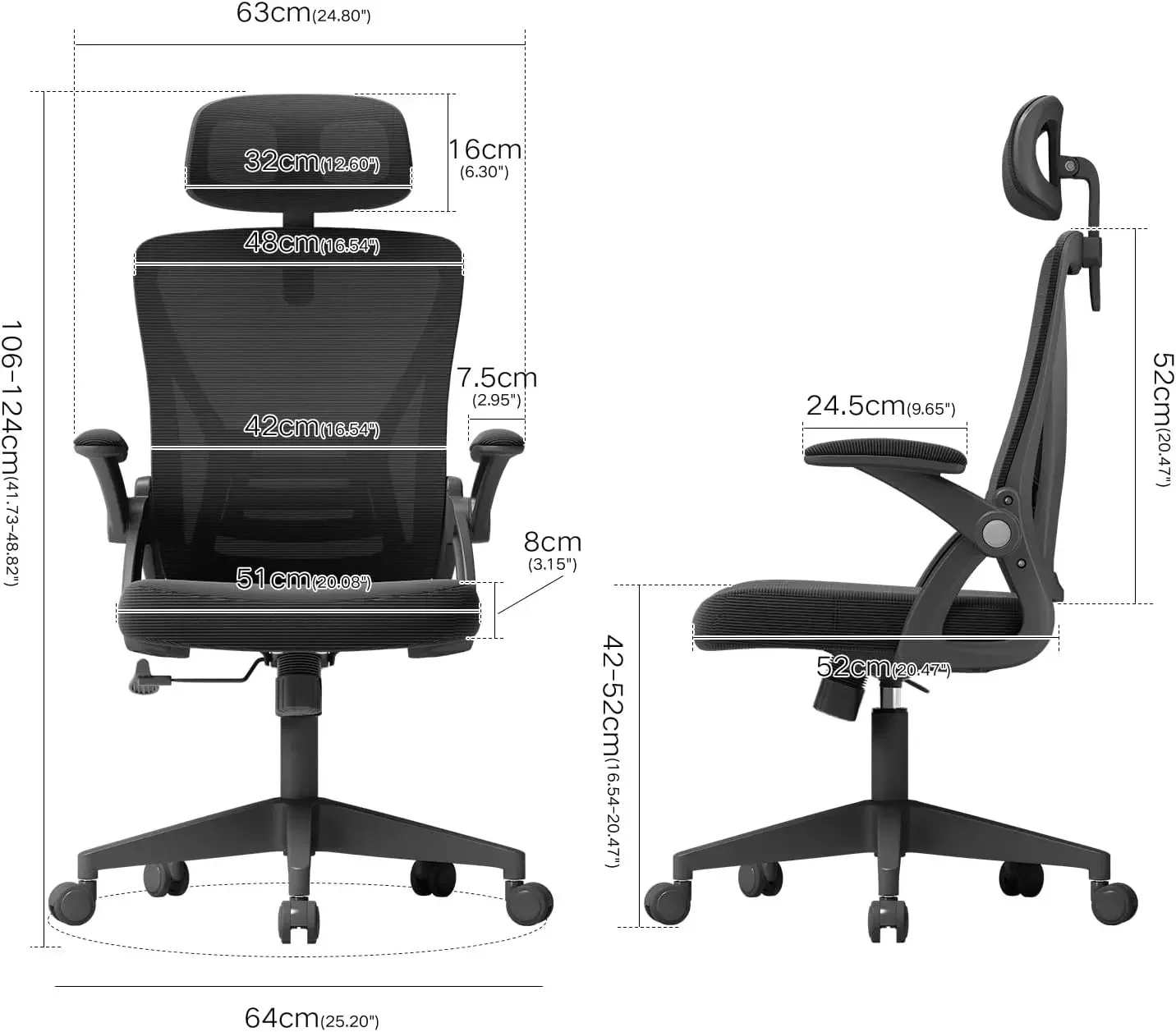 Ergonomic Office Chair, Mid Back Desk Chair with Adjustable Height, Swivel Chair with Flip-Up Arms and Lumbar Support,Breathable