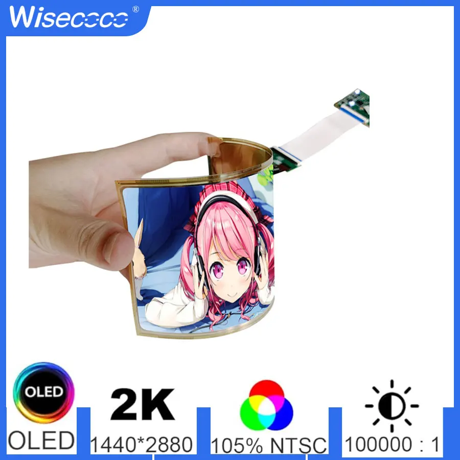 Wisecoco 6 Inch Flexible OLED Display Bendable Rollable 2880x1440 Raspberry Pi 4 AMOLED Screen MIPI Driver Board 700nits