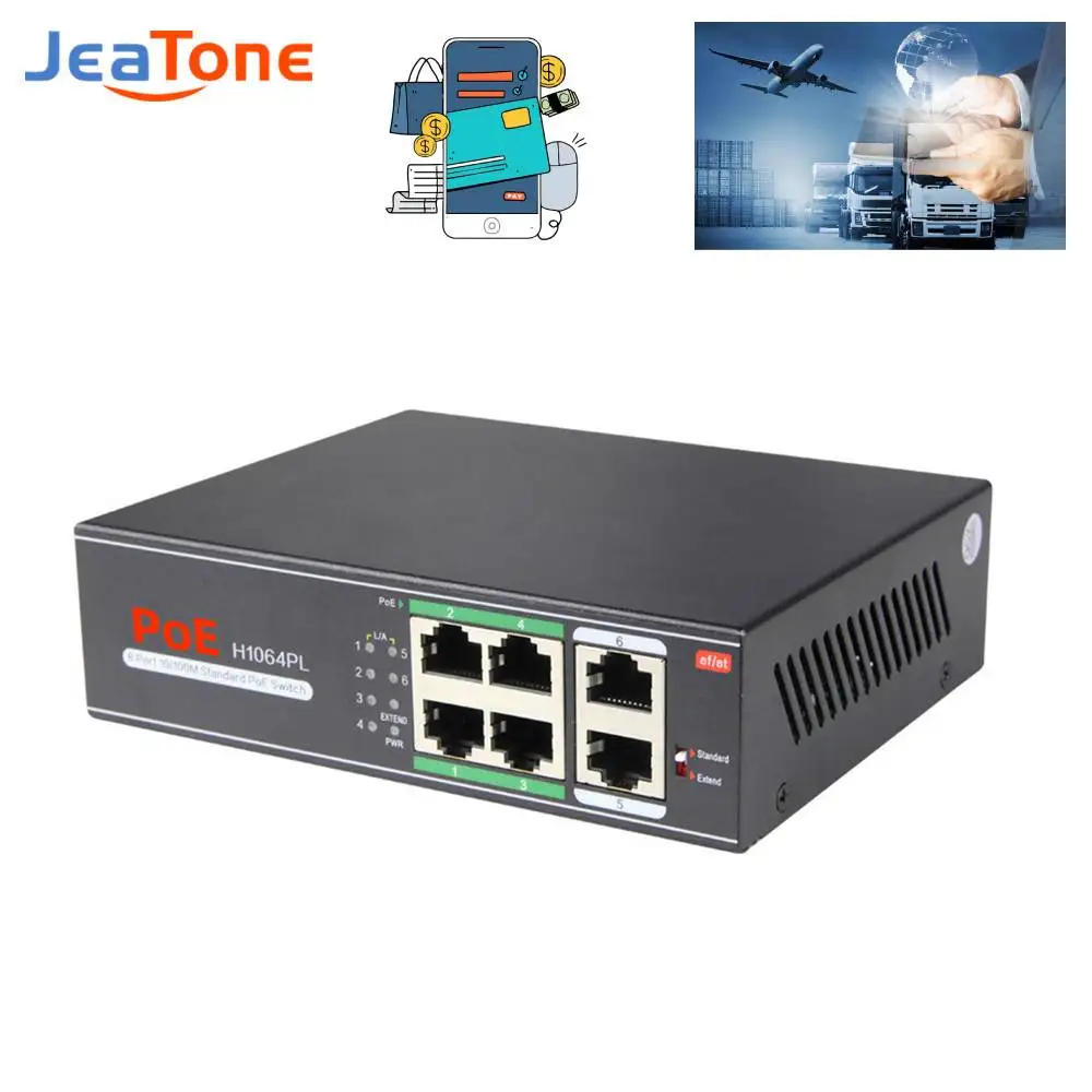 Jeatone PoE Switch 2+4Port Net Work Switch IP Ethernet IEEE 802.3af/at Suitable for IP Camera/Wireless AP/CCTV Camera