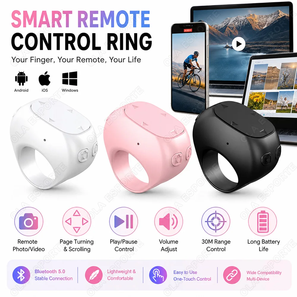 Bluetooth Page Turner Remote Control Wireless Bluetooth Roller Fingertip Ring for Phone Short Video Page Turner Controller R12