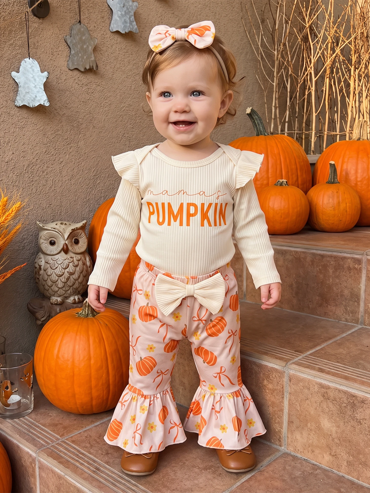 Halloween-Outfit-Letter Flare Pants Flare Pants Pants Halloween Baby Girl Halloween Letter Baby Girl Durable