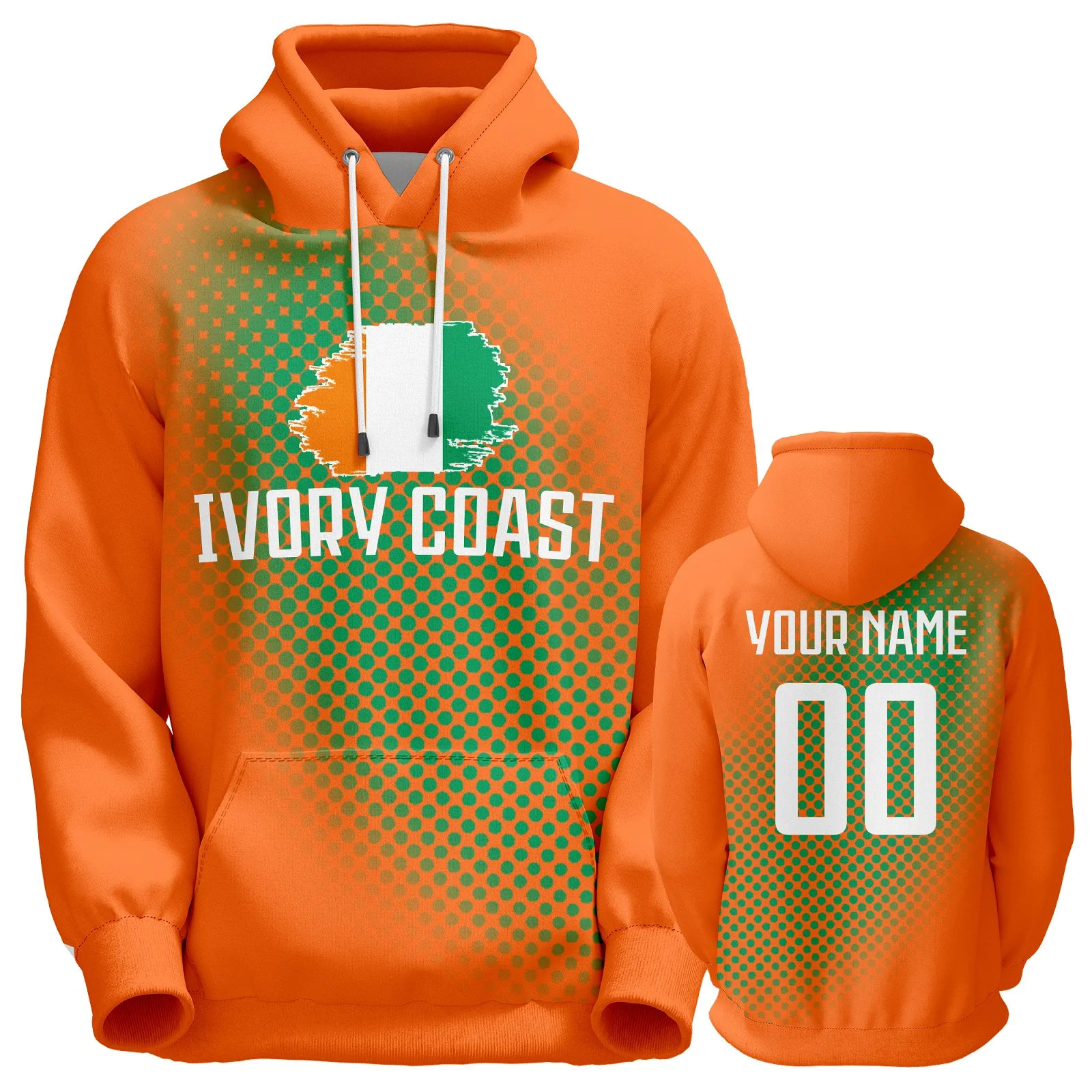 Custom Ivory Coast Soccer Hoodies National Flag Design Orange Pullover Men Women Youth Football Sweatshirts Fans Gift S-5XL