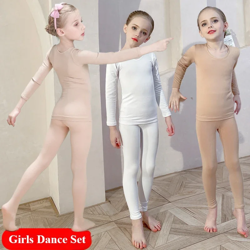Dancewear Kids Thermal Underwear Stretchy Girls Tight Underwear 2-14 Years Spring Autumn Thin Base Performances Teen Clothes Set