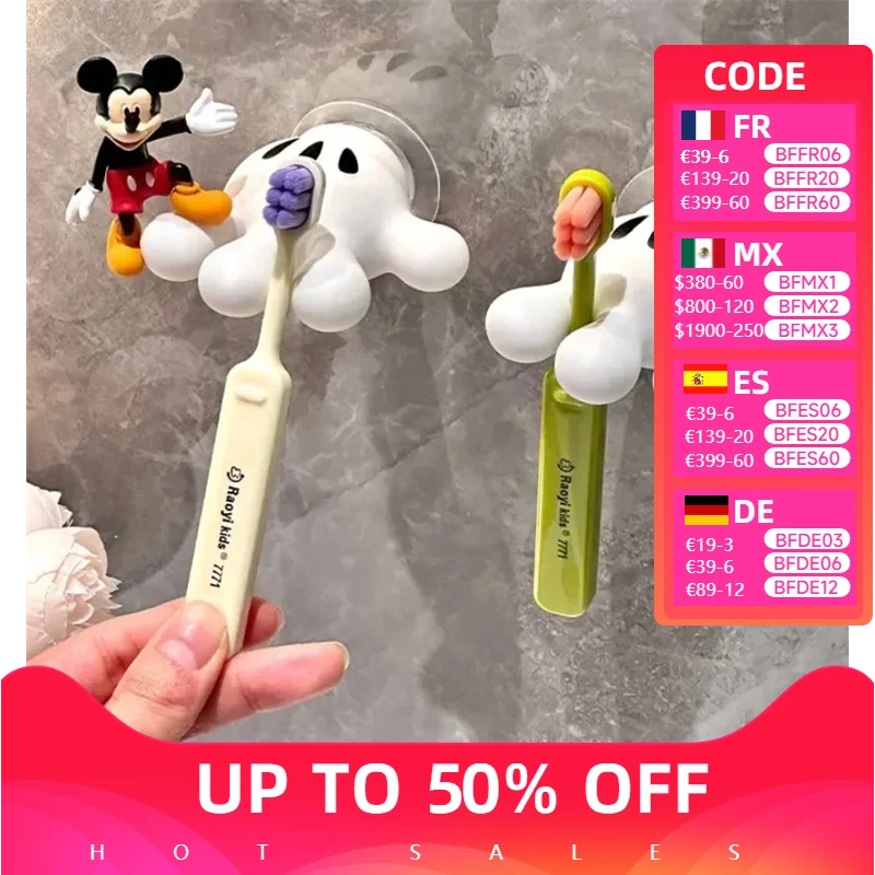 Disney Mickey Cartoon Palm Suction Cup Bathroom Moisture-Proof Toothbrush Towel Rack Multifunctional Data Cable Storage Hook