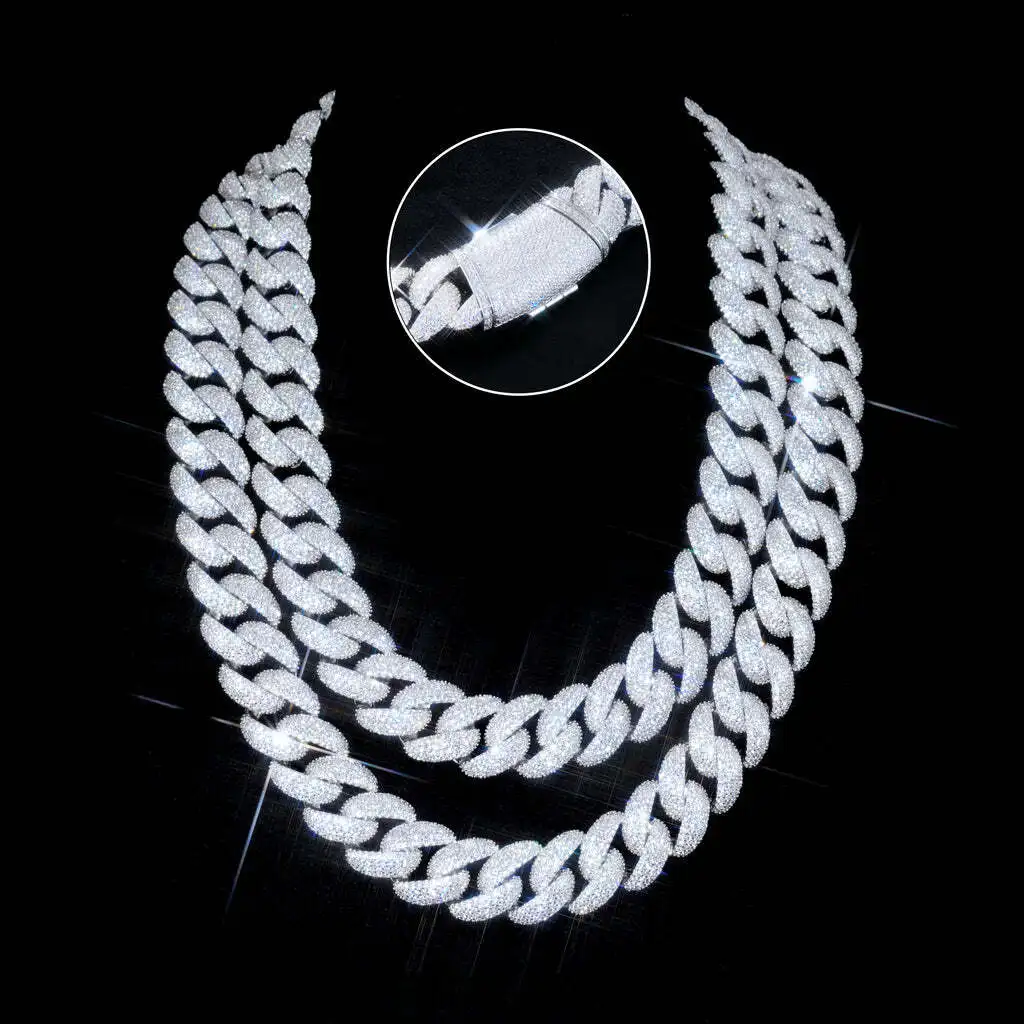 

Master Rocks Hiphop Moissanite Cuban Chain Iced Out Gold Plated 18mm 925 Silver VVS Moissanite Cuban Link Chain