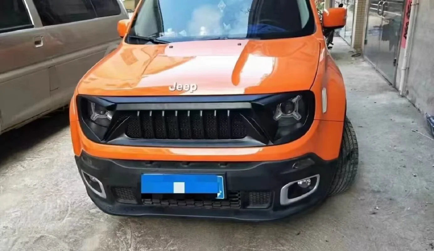 SXMA Angry Front Grille Cover Modification Large Grill Accessories Decoration Black ABS Off-road for Jeep Renegade 2015-2017 1PC