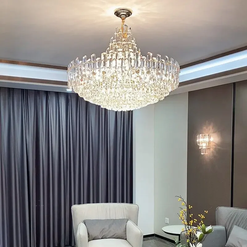 

Post-modern light luxury living room, simple and luxurious atmosphere villa, new Internet celebrity bedroom crystal chandelier