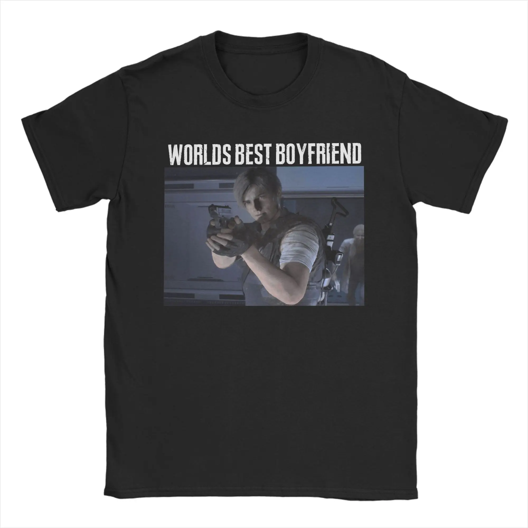 

Men T-Shirt Leon S Kennedy Humor Cotton Tee Shirt Short Sleeve Worlds Best Boyfriend T Shirts Crew Neck Clothes Classic
