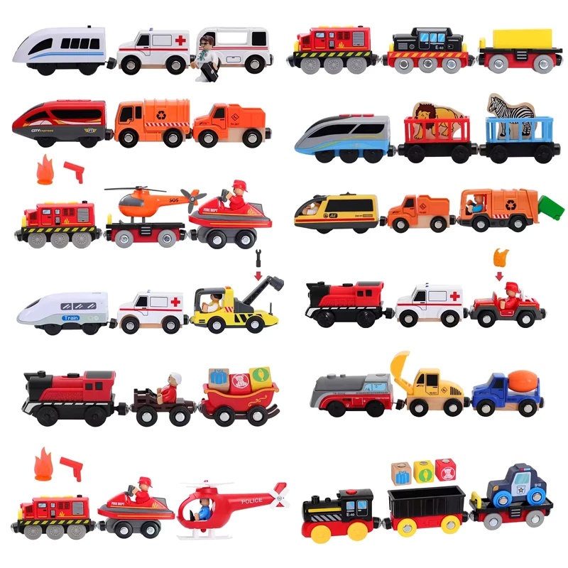 

Электрический поезд, игрушки, работающий от батареи, локомотив, поезд, магнитное соединение, мощный набор поездов, подходит для брендовых деревянных гусениц