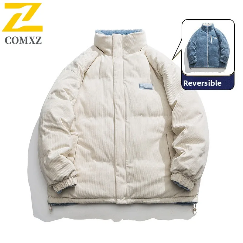  سترة رجالية مزدوجة الجوانب للشتاء منتفخة حرارية مقاومة للرياح على الطراز الكوري سترة فضفاضة مناسبة للشارع مع غطاء محرك السيارة قابل للفصل معطف #3