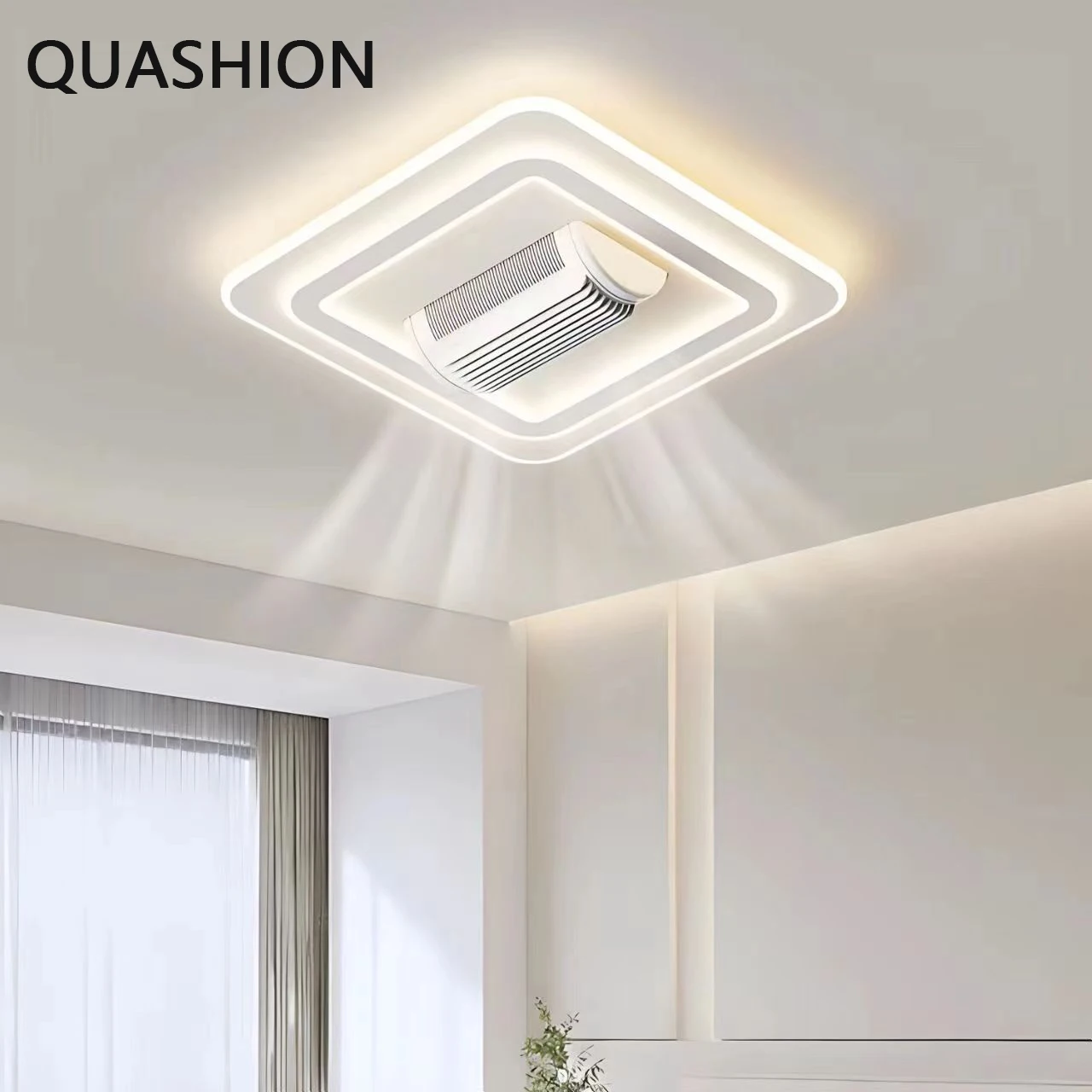 QUASHION New Round Square Ceiling Fan Lights Moden Indoor Iron Material Bladeless Fan Lamps Bedroom Decor Dining Ceiling Lustres