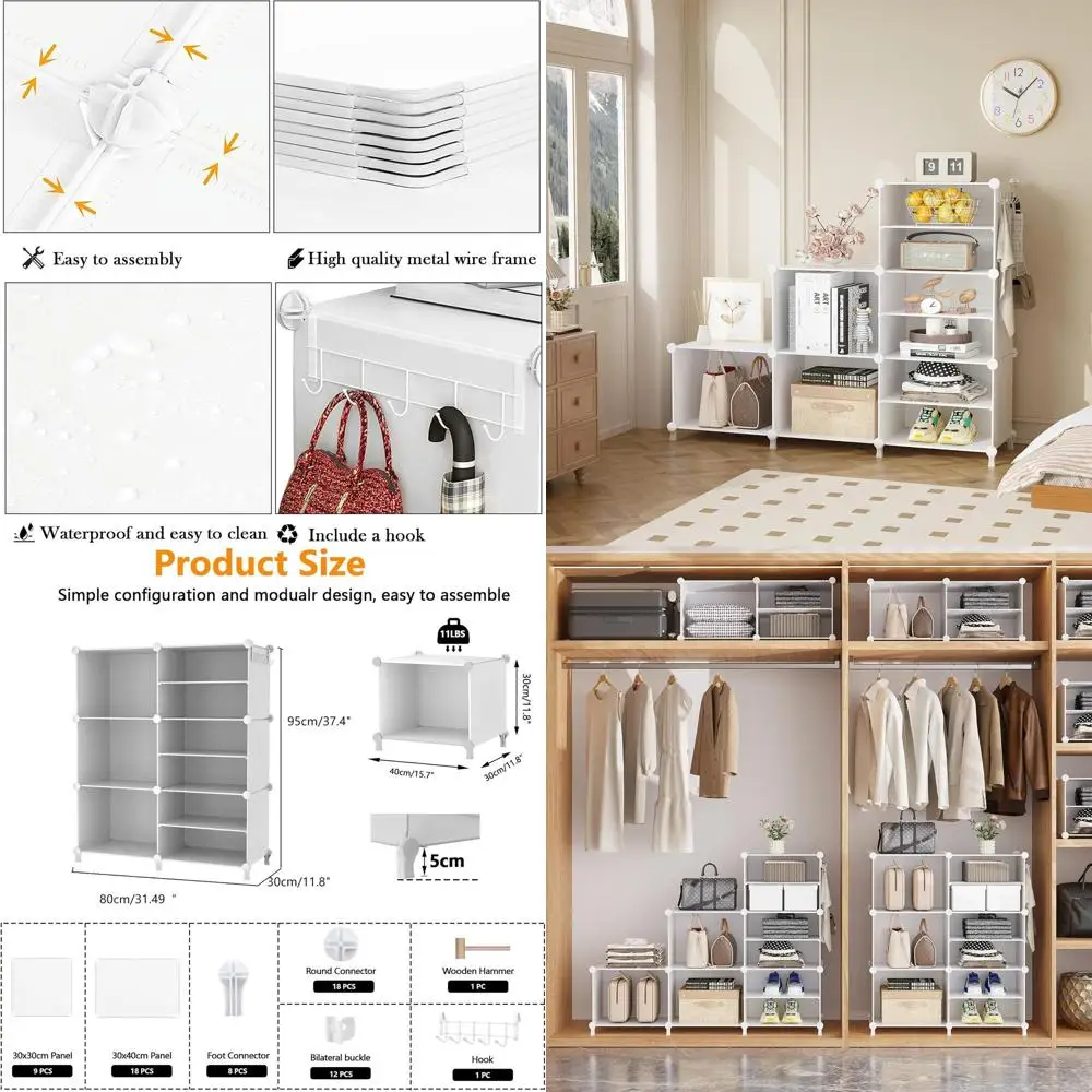 

Portable Stackable Cube Closet Organizer - White, Ideal for Clothes, Storage in Bedroom, Living Room, Office