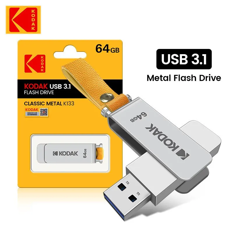 KODAK USB 3.1 Metal USB Flash Drive 64GB 128GB 256GB Pen Drive Creative Personality Car Music Gift High Speed USB PenDrive