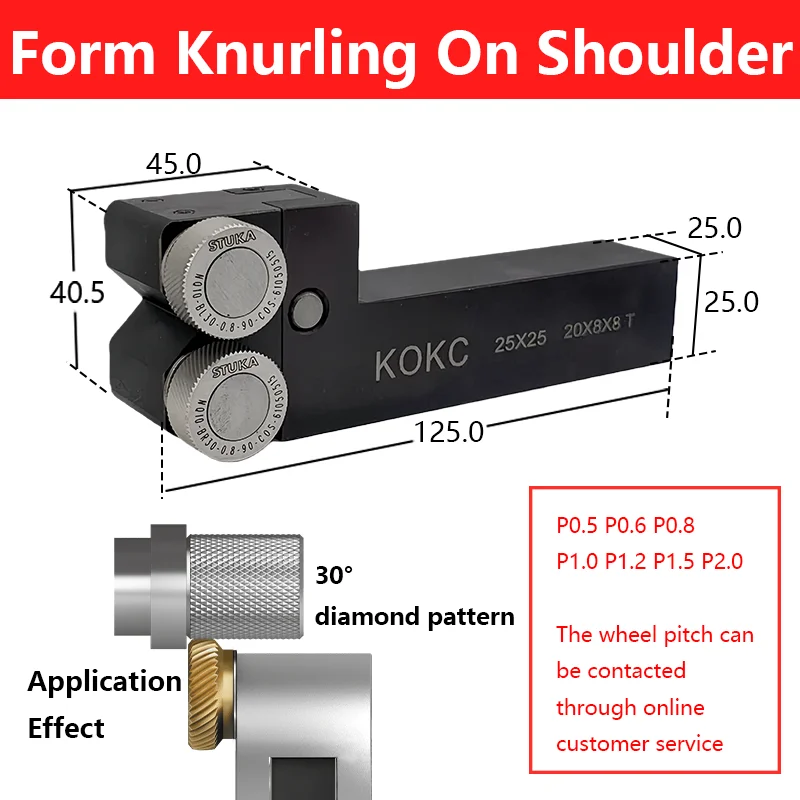 Stuka Dual Shoulder Fixed 30° Diamond 45° Square Pattern Form Knurling Tools for Metal Lathe 16/20/25