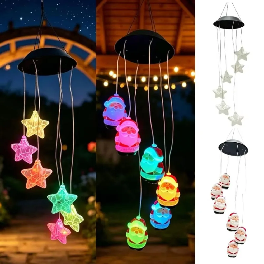Creative Star Wind Chime Light Santa Claus IP65 Colorful Wind Chime Light Night Light Waterproof Solar Decorative Lamp Gardens