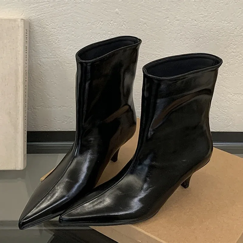 Women's Boots 2026 New Fashion Ankle Boots Women Designer Pointed Toe Elegant High Heels Women Thin Low Heel Dress Pumps Zapatos