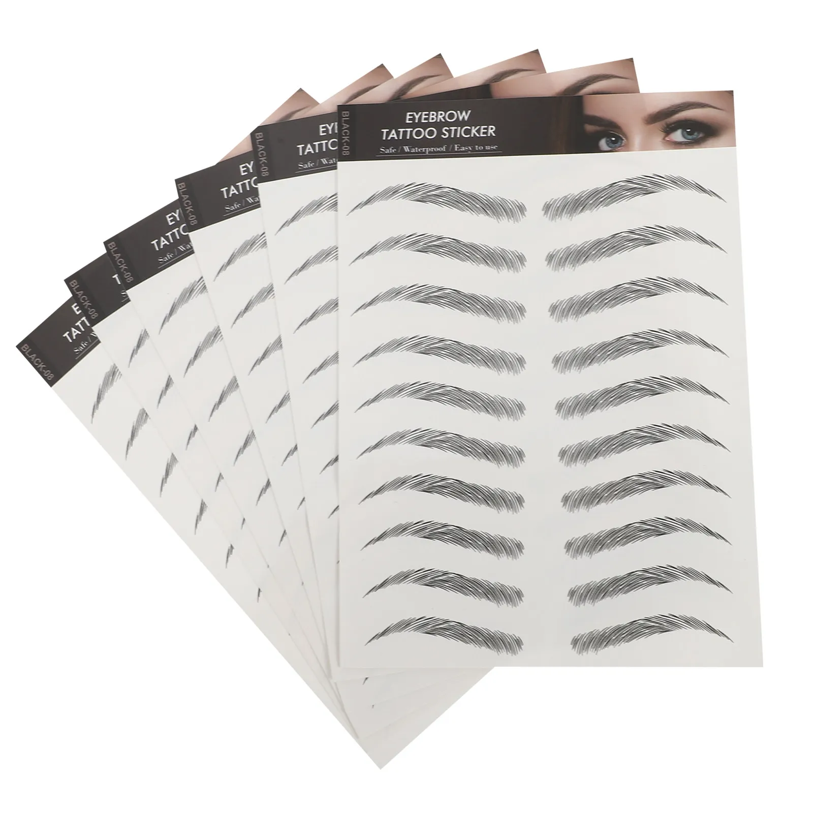 6 Sheets 3D Eyebrow Stickers Fake Eyebrow Tattoos Instant Full Brows Seamless Blend Skin Safe Temporary Brow Tattoos for Makeup
