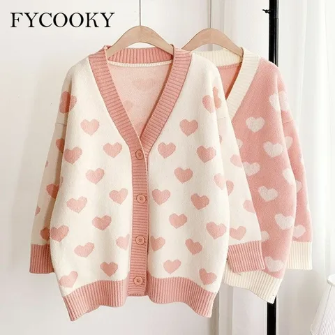 Женский вязаный кардиган FYCOOKY розового цвета