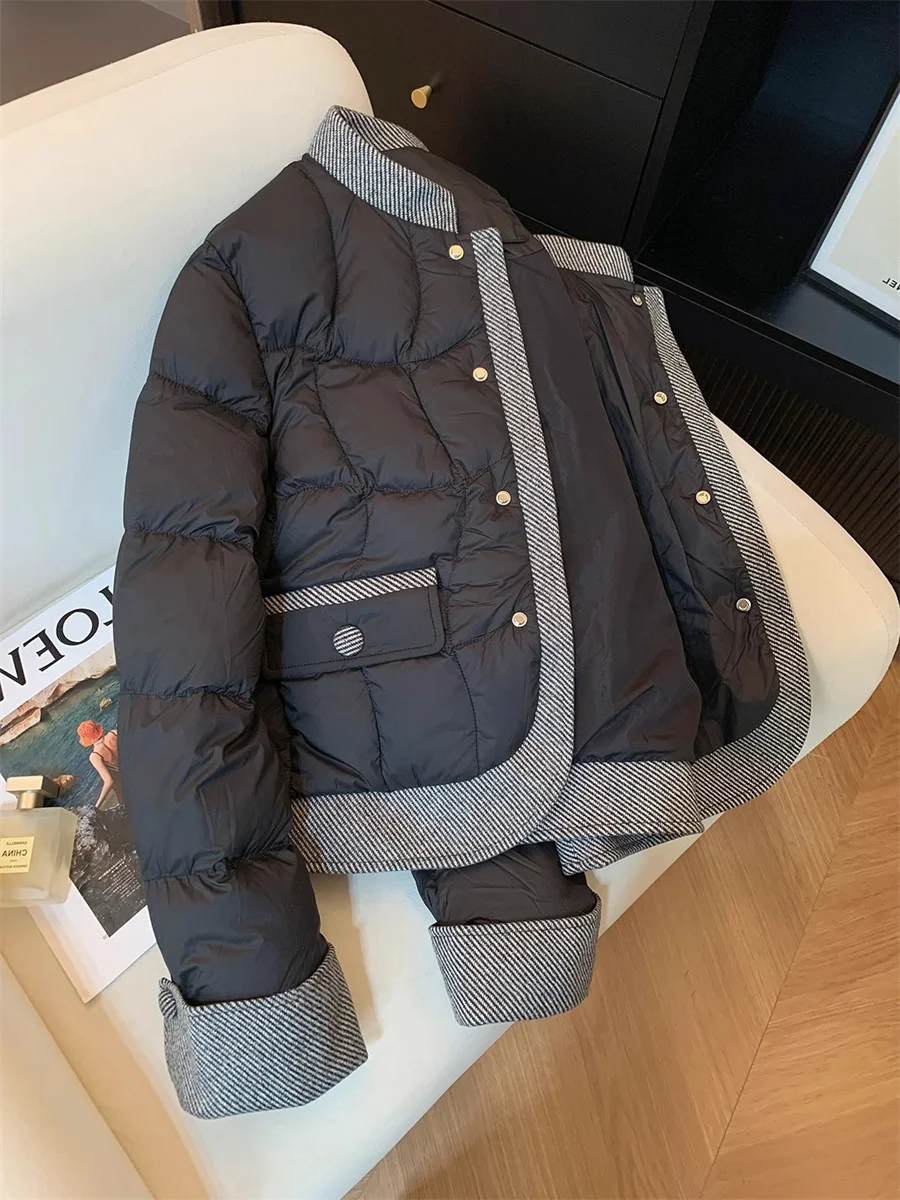 

Bla Retro ort Spliced Cotton Jaet Lightweight Warm Women's Faionable Autumn Winter Coat Trendy Commute Korean Sle