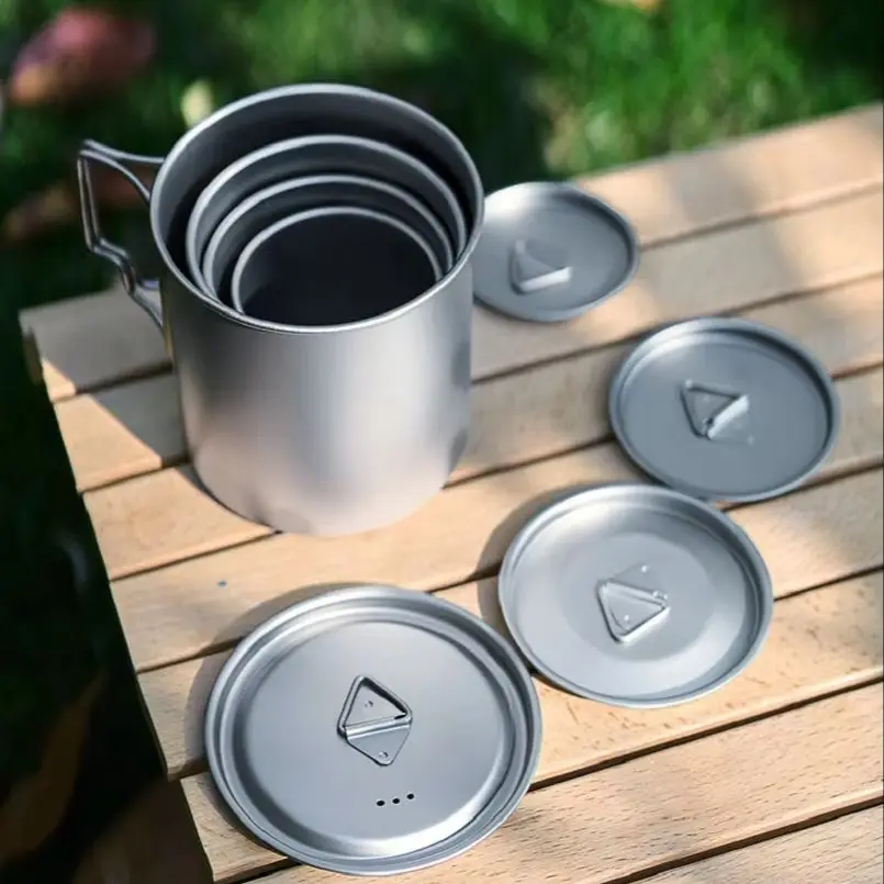 New Camping Titanium Cups 300ml 450ml 750ml Cooking Pot Ultralight Folding Handle - view 2