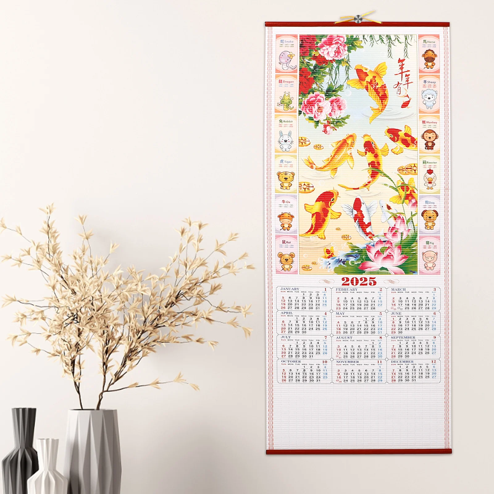 Lunar Calendar Hanging 2025 Lunar Year Calendar Chinese Scroll Calendar Chinese Wall Ornament 2025 The Year Of Snake Calendar