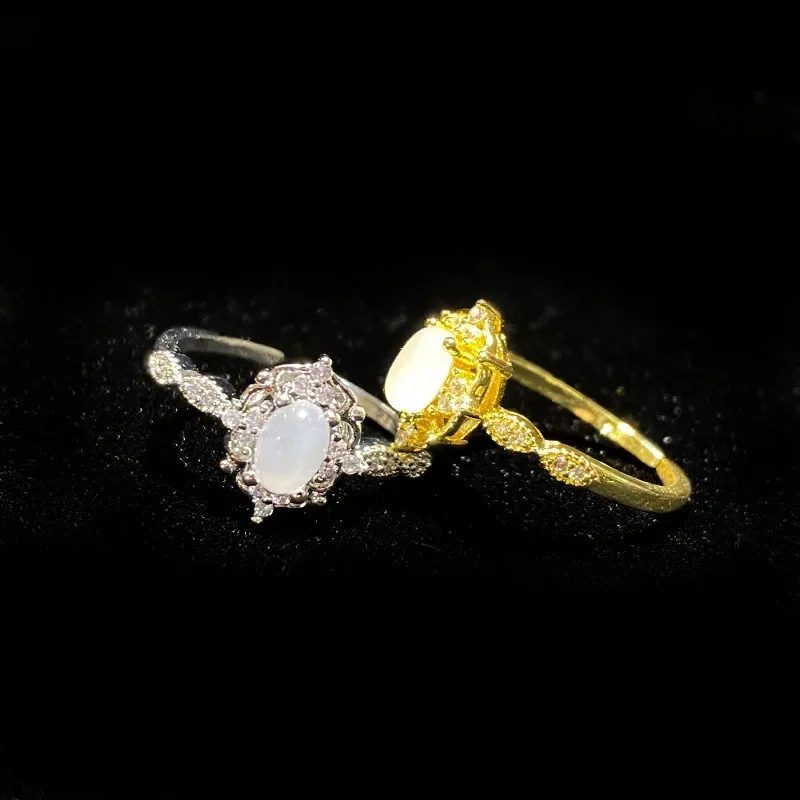 

MDL Moissanite Style Vintage French Court Style Moonstone Zirconia Ring Copper Plated Genuine Gold Small Open Daily Ring