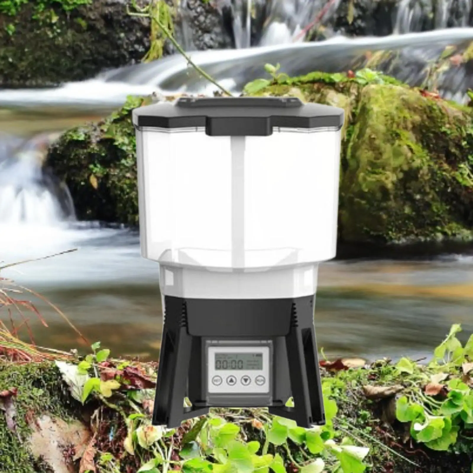 Pond Fish Feeder LCD Display 6L with Timer Solar Powered Automatic Fish Feeding Device for Weekend Pond Daily Use Garden Outdoor