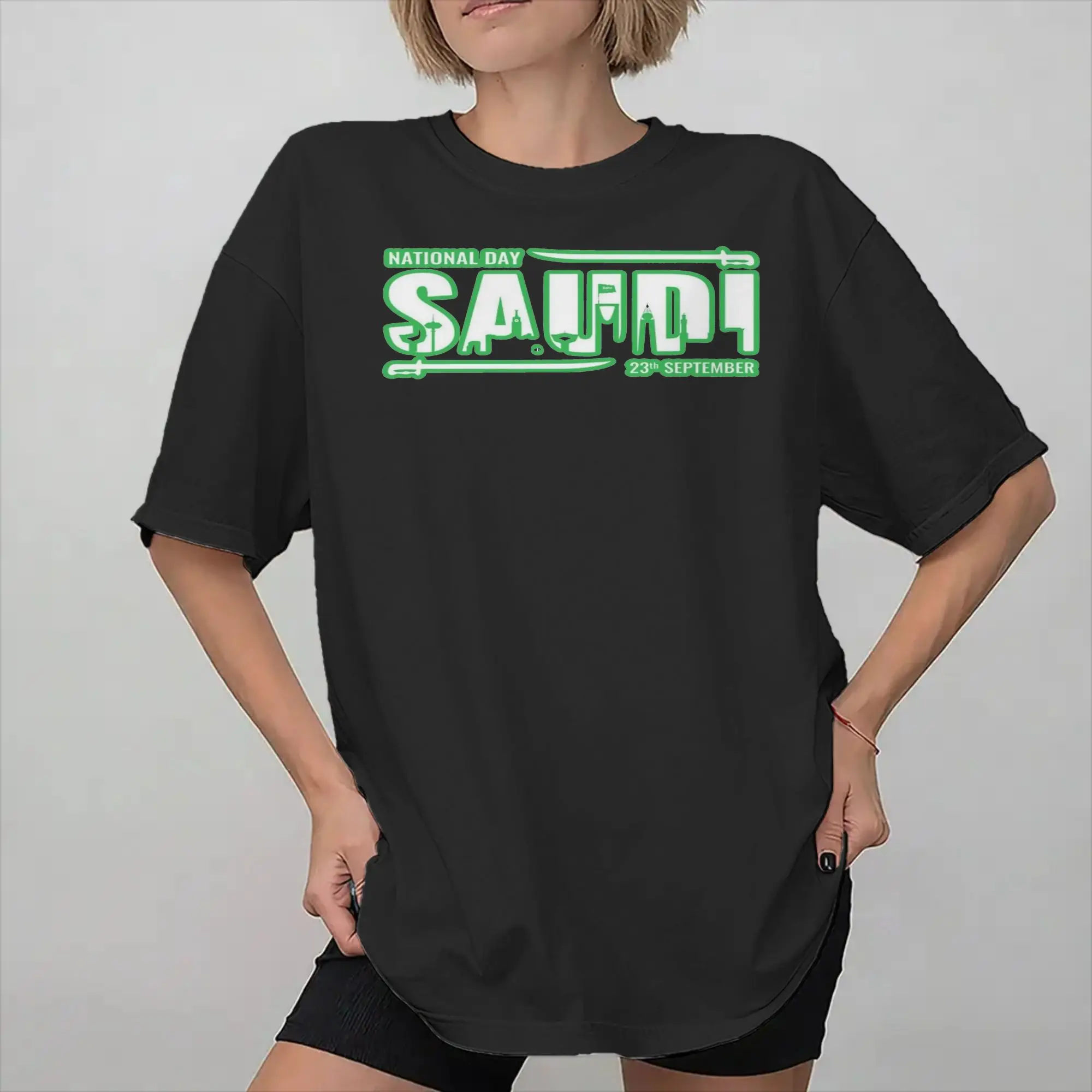 Graphic Printing Saudi National Day  T Shirt For Unisex Kingdom of Saudi Arabia 100% Cotton Tee Shirt Short Sleeve Clothes