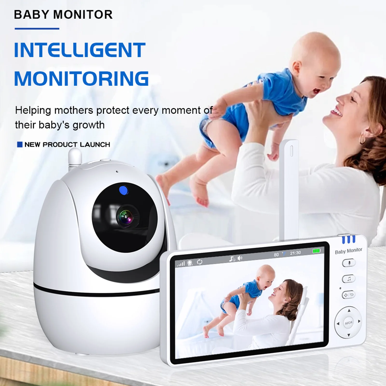 

5 Inch Screen Wireless Video Baby Monitor Auto Night Vision Two-Way Intercom Temperature Monitoring Surveillance Camera Nanny