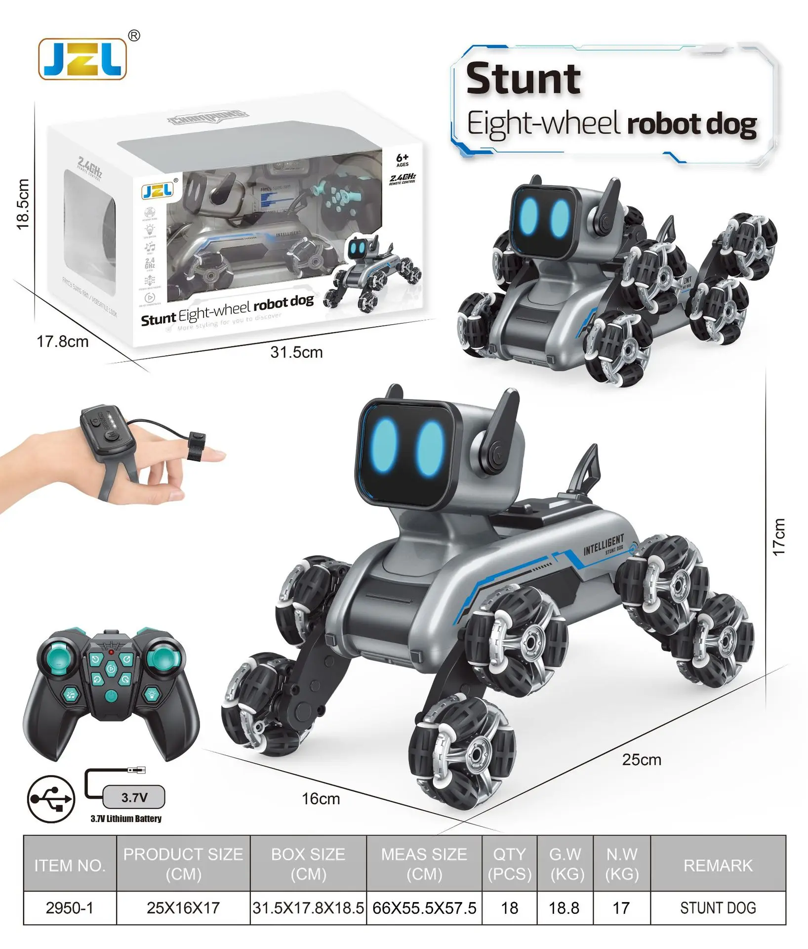 Zdalnie sterowany robotyczny pies z czterokołowym napędem Samochód terenowy Stunt Climbing Drift Toy Car