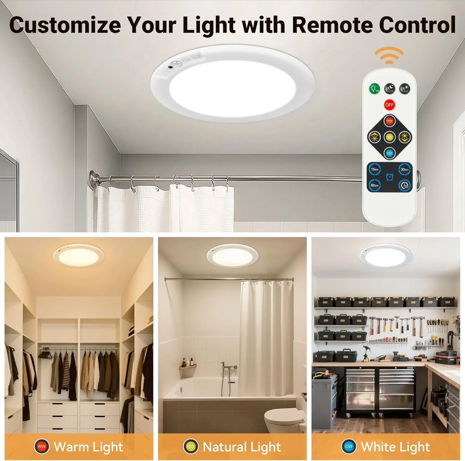 GMOX 4-Pack Rechargeable Motion Sensor Ceiling Light Wireless LED Indoor Closet Light with Remote Control 3 Color Temperature Dimmable view 4