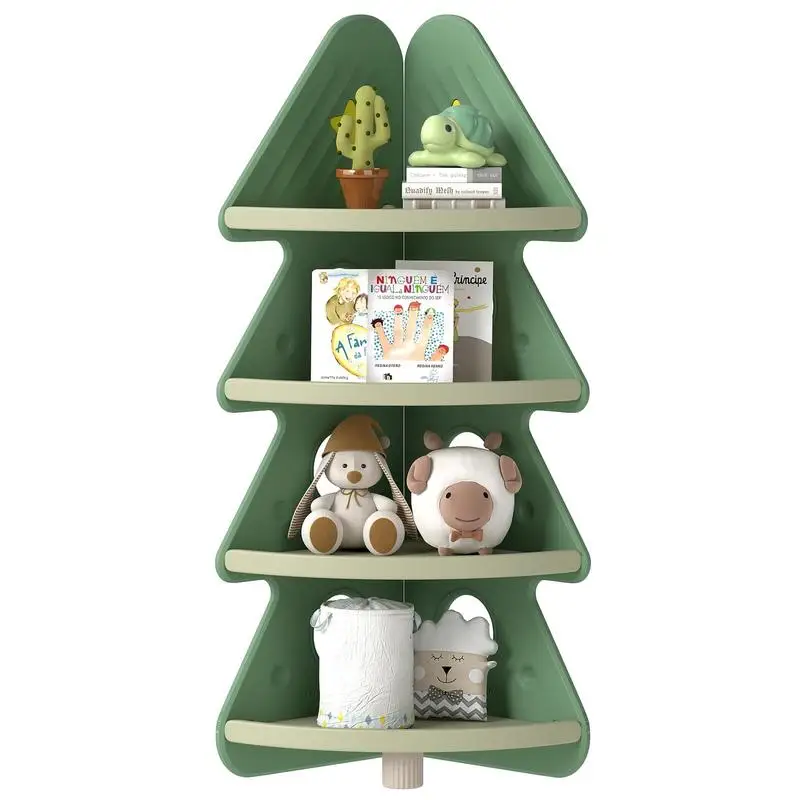 

4-Tier Corner Bookshelf Baby Display Shelf for Room-Green