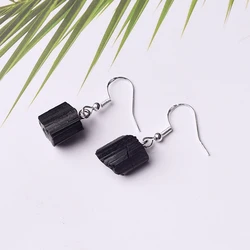 Natural black tourmalines raw stone silver color stud earrings jewelry for women wholesale