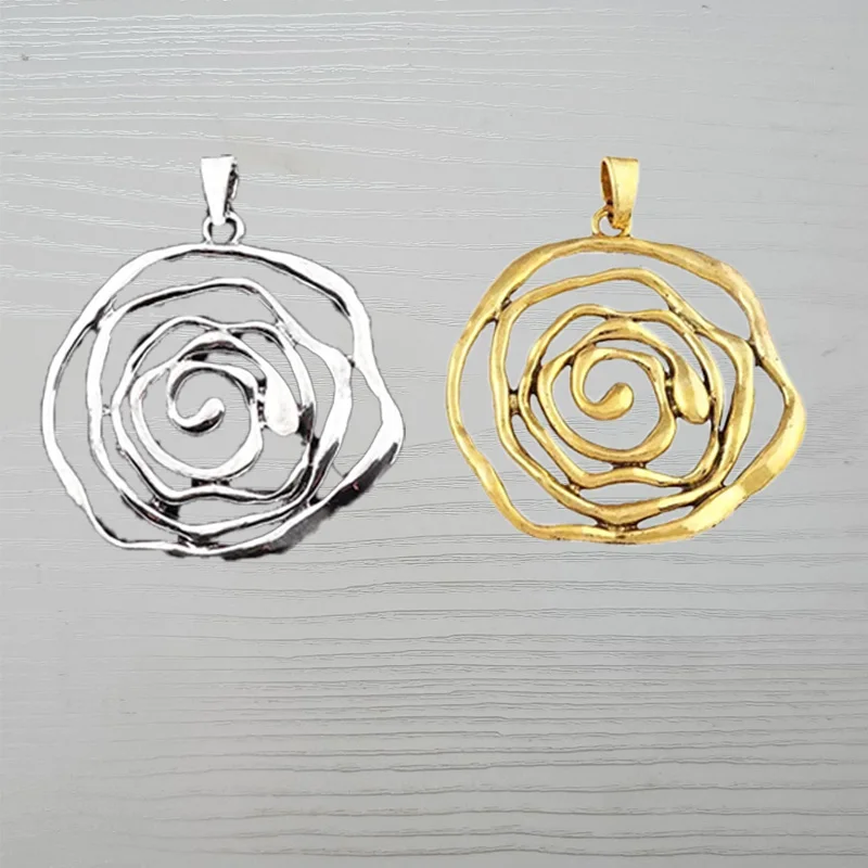 

3 x Tibetan Silver Large Boho Hollow Swirl Vortex Spiral Round Rose Flower Charms Pendants For Necklace Jewelry Making Findings