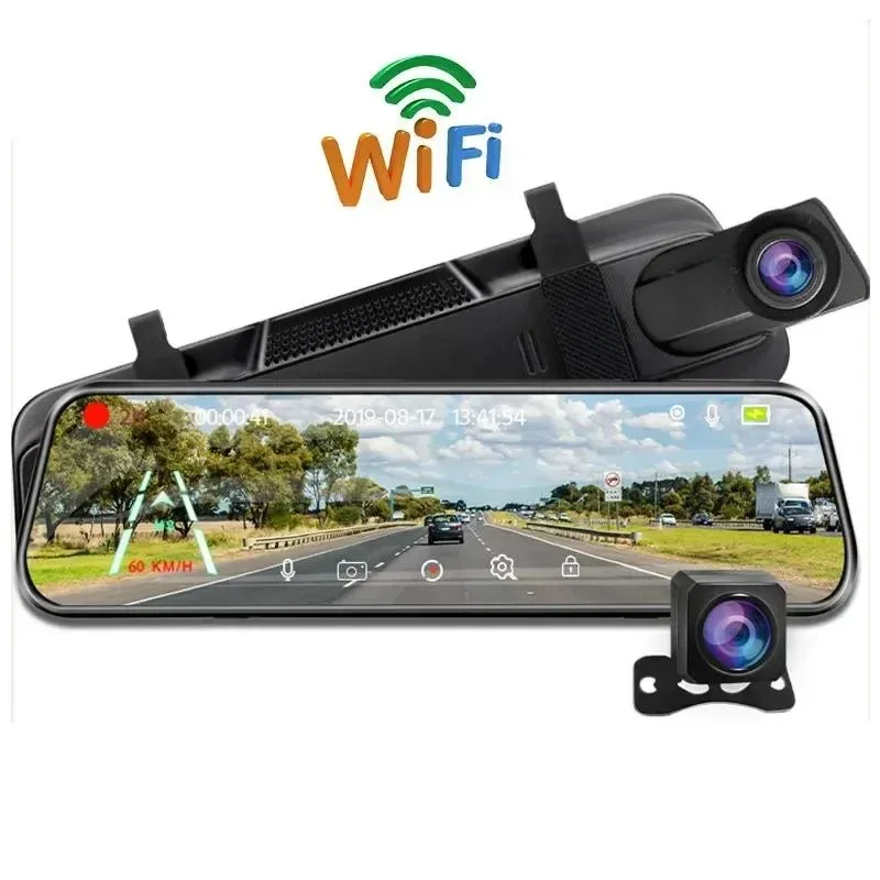 

4K10'' Touch Screen Rearview Dash Cam 4K Mirror Car Recorder Stream Media Car DVR Front Rear Dual Camera 24H Parking Monitor