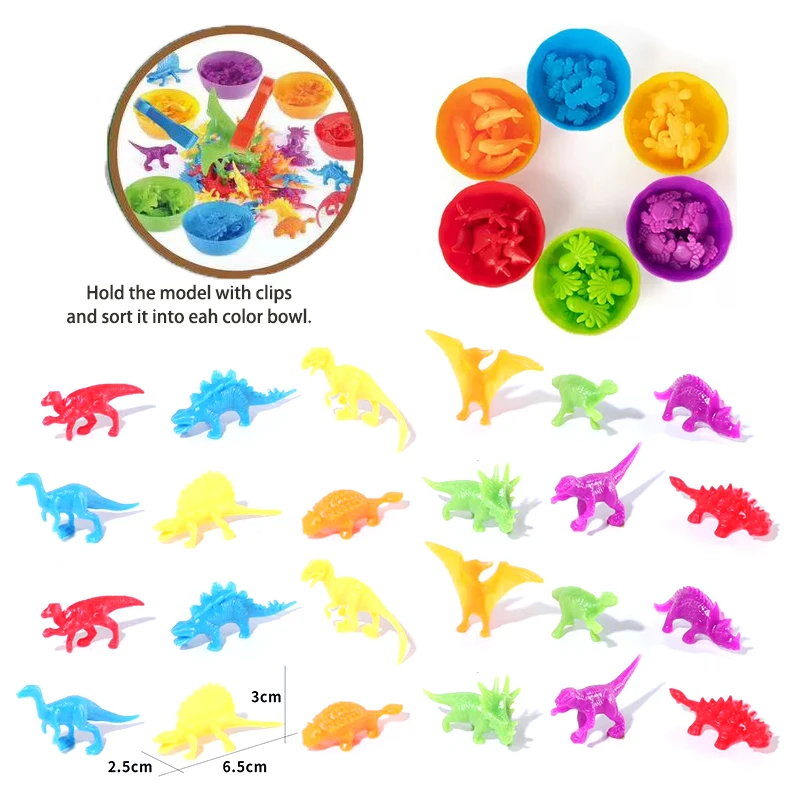 Montessori Material Rainbow Counting Bear Math Toys Kids Educational Sensory Toy Animal Dinosaur Color Sorting Matching Game  ﻿