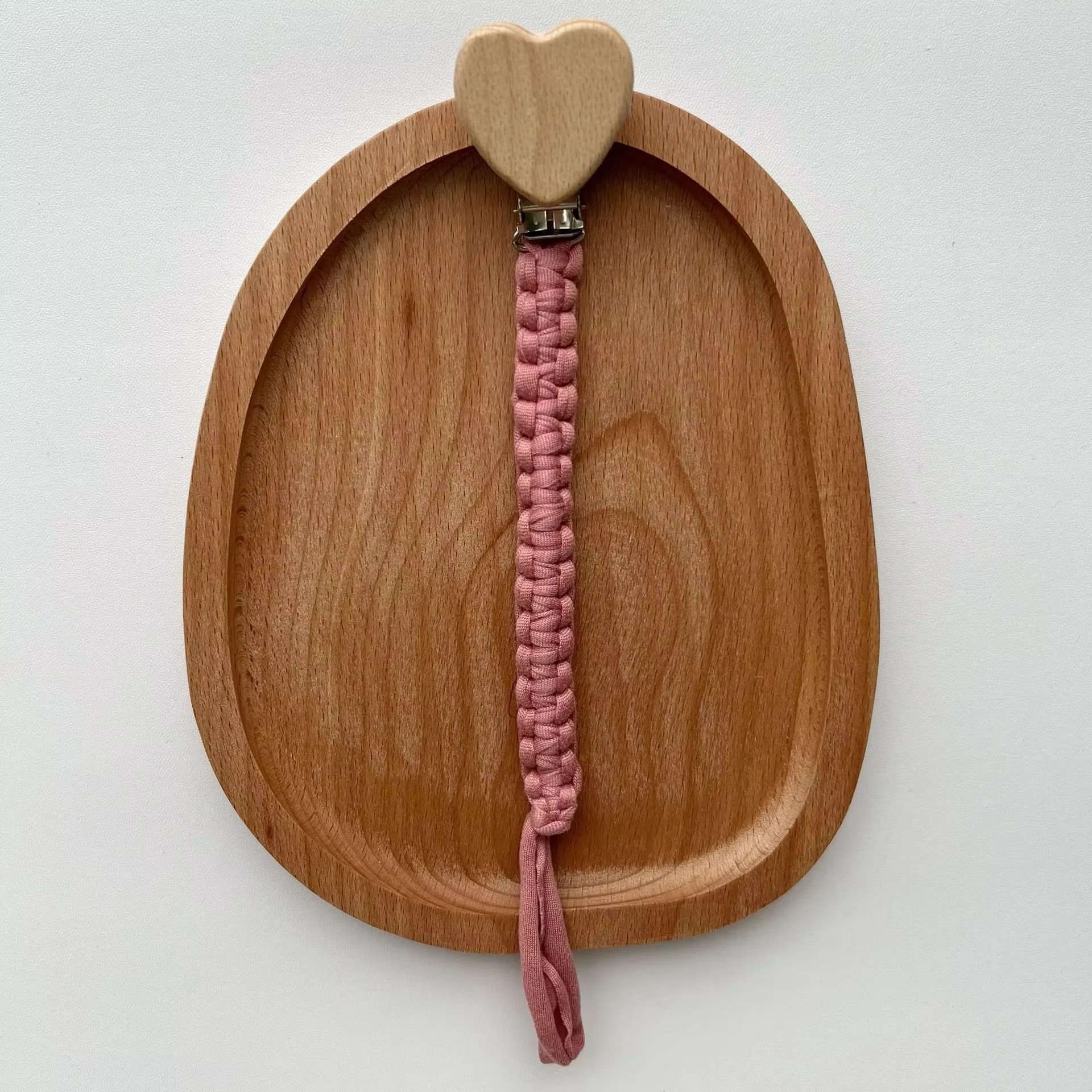 Baby Schnuller Clip Handarbeit Gewebt Elastische Seil Schnuller Clip Herz Buche Clip Neugeborenen Schnuller Zahnen Kleber Anti-drop Kette – Detail 6