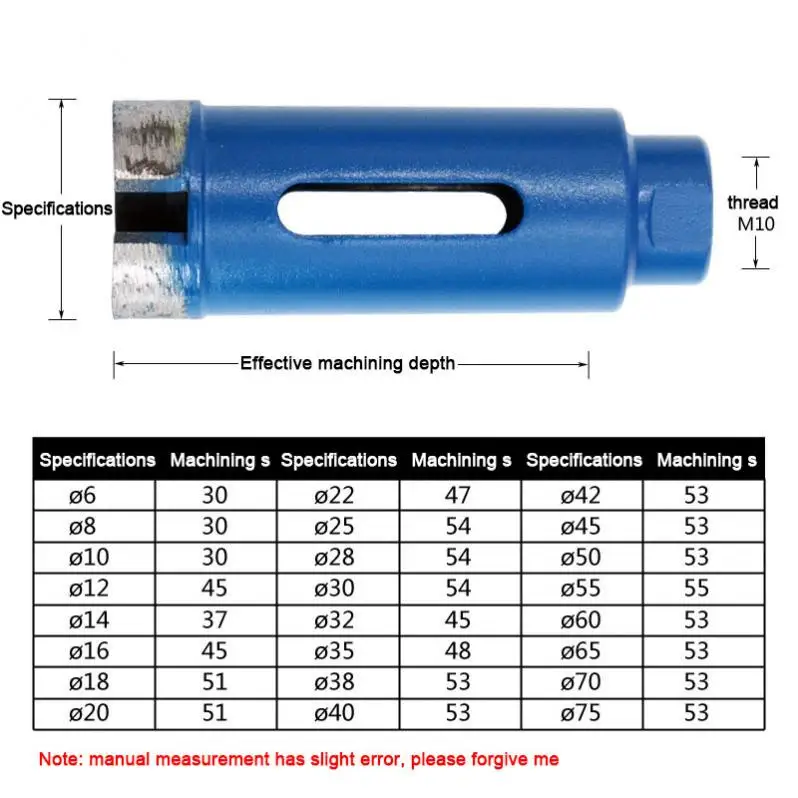 6-75mm Sinter Hole Opener M10 Angle Grinder Drill Bit Blue Diamond Drill for Glass Marble Granite Brick Tile Ceramic Concrete