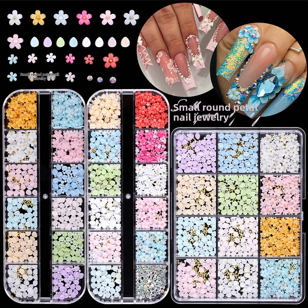 

3D Flower Nail Charm Luxury Floral Jewelry Icy Translucent Resin Five-Petal Nail Flowers DIY Nail Art Decoration Accessories Kit