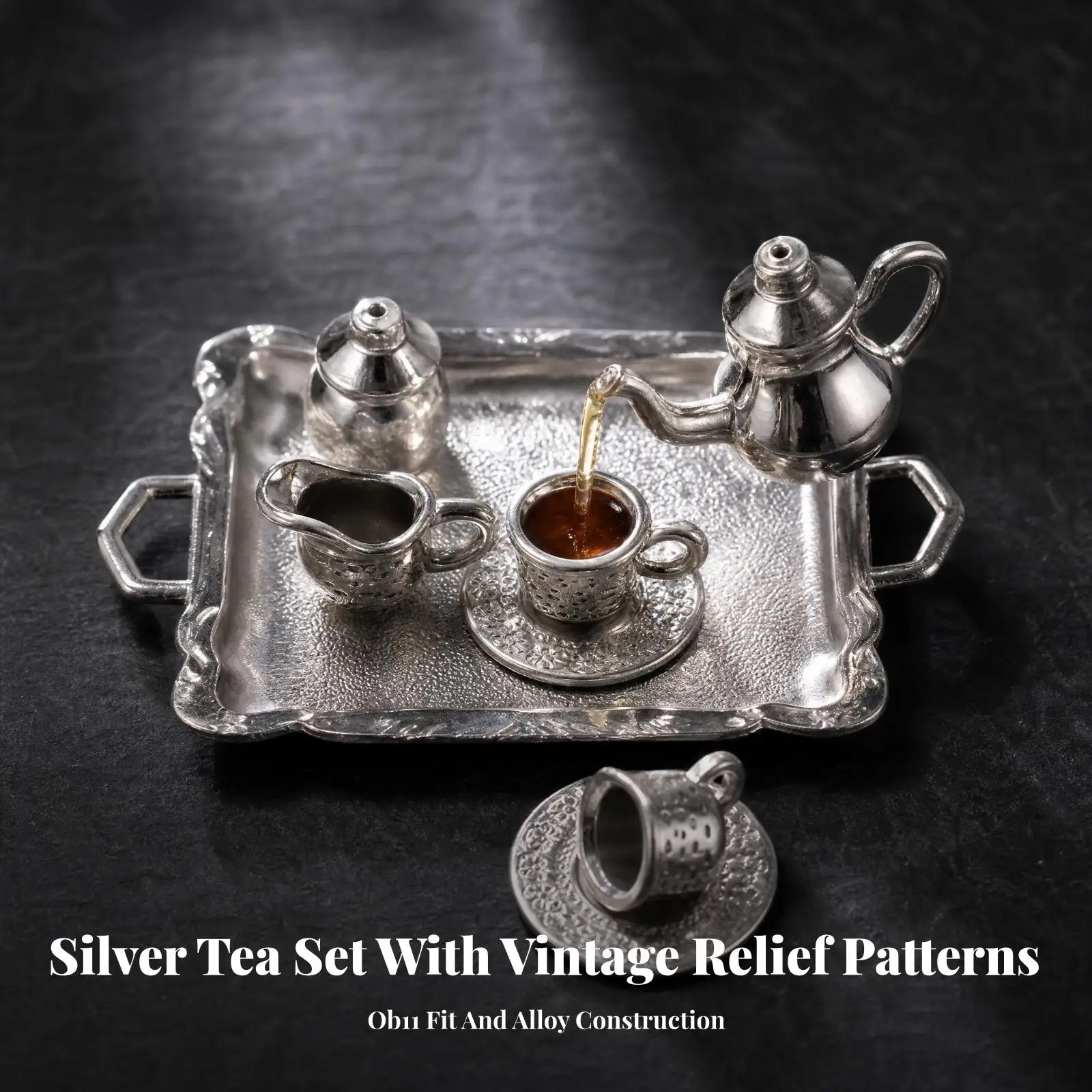8 Pieces Dollhouse Accessory Compact Alloy Miniature Tea-Service Set Collectible