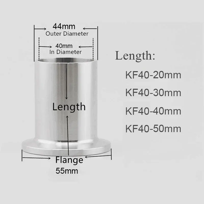 

KF40 Длина зажима Фланцевые соединительные фитинги для труб Нержавеющая сталь 304 20-50 мм Вакуумный сварочный зажим Наконечник