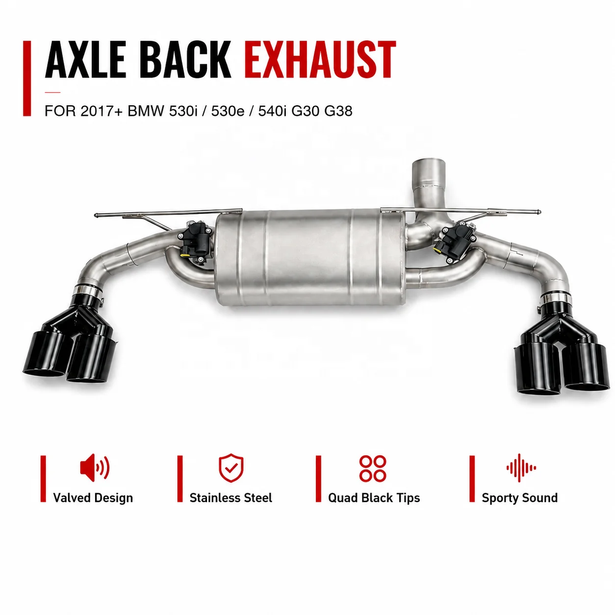 Axle Back Exhaust for 2017 up BMW 530i 530e 540/540i G30 G38 B48 2.0T B58 3.0T with Quad Muffler Tips