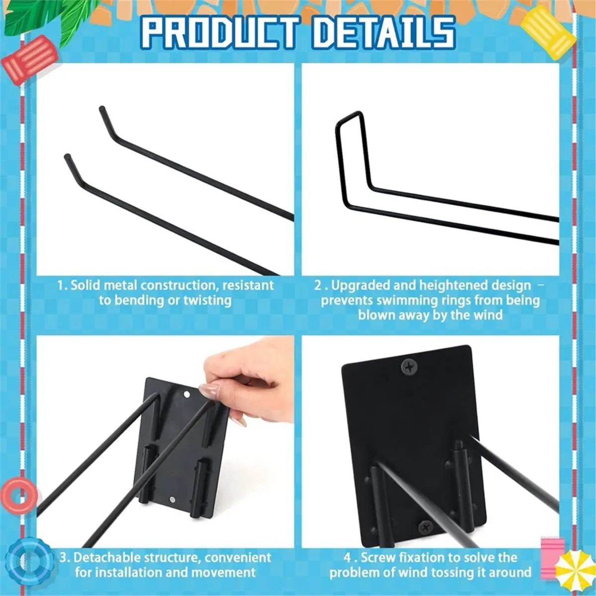 3 Pcs Pool Float Storage Holder, 17.3 Inch Wall Mount Pool Float Organizer Storage Rack with Hangers for Swimming Ring