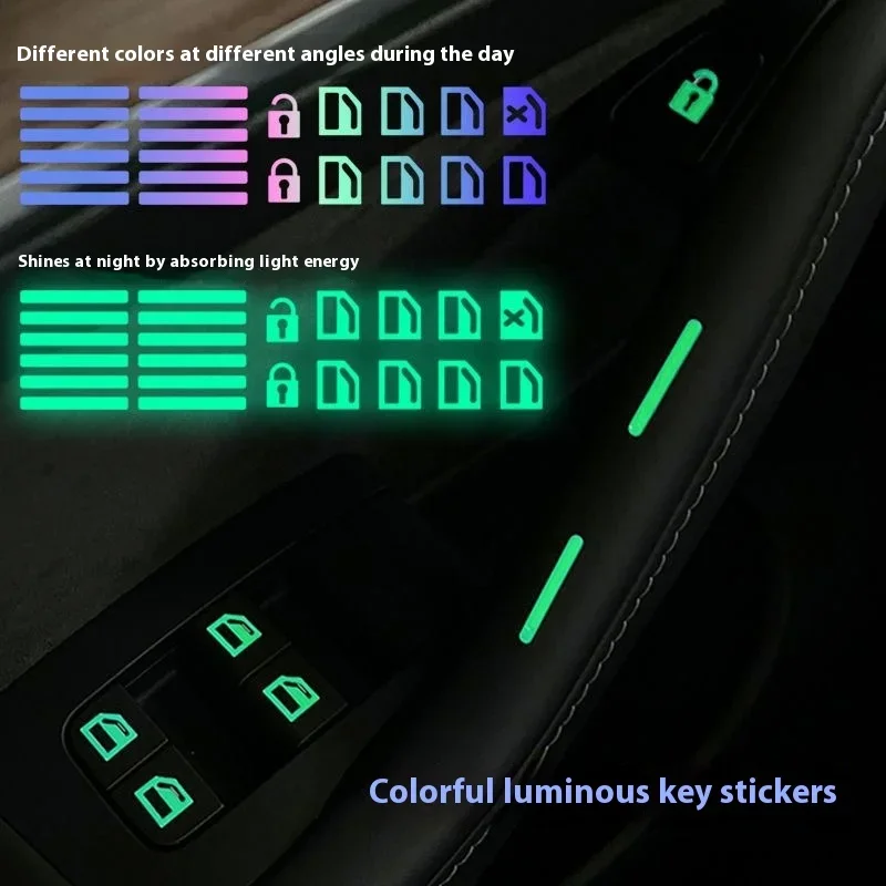 Glow-in-the-Dark Waterproof Fluorescent Stickers for Car Interior Functional Key Switch Buttons - Wear-Resistant Vehicle Window