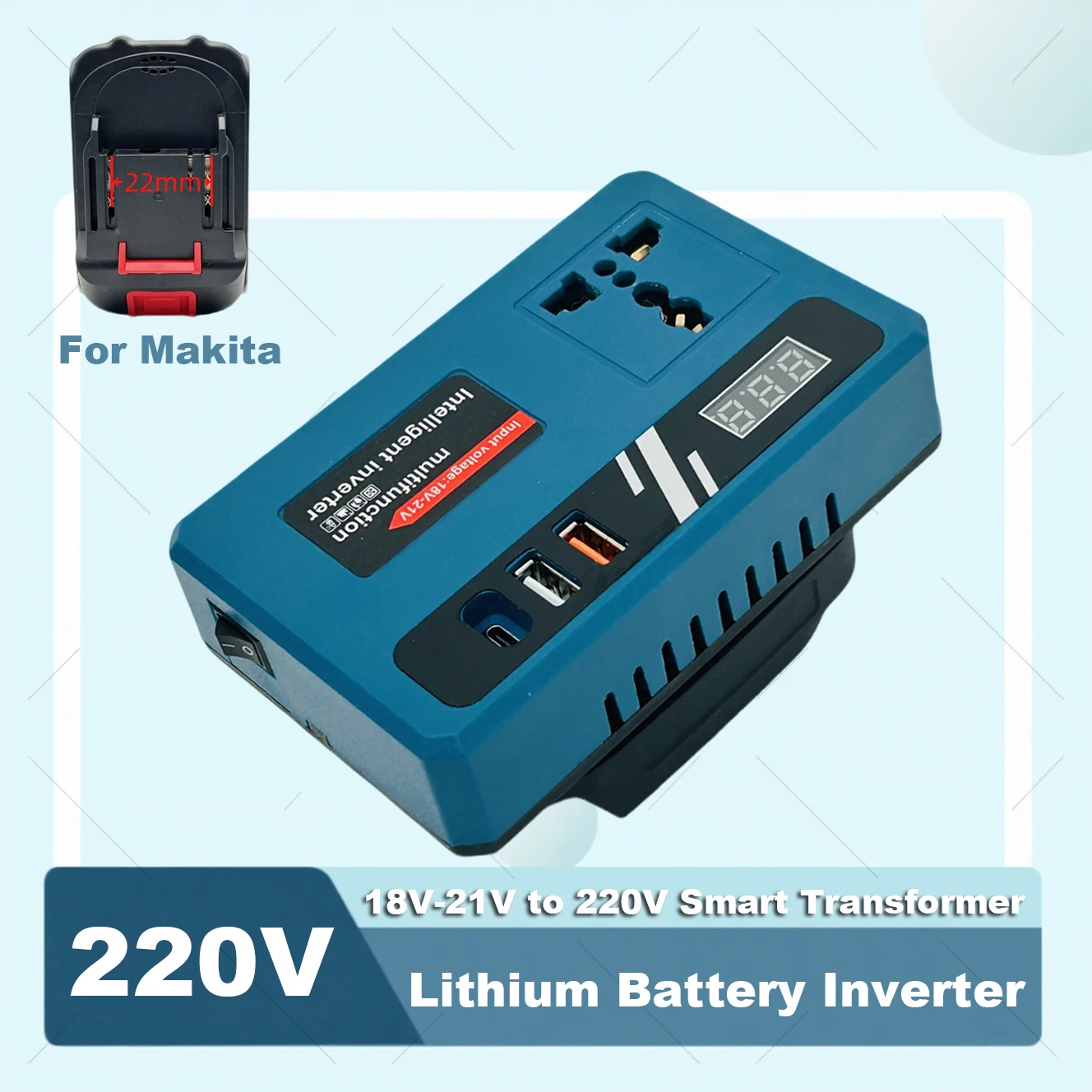 

Инвертор литиевой батареи постоянного тока 18-21 В в переменный ток 220 В преобразователь мощности для аккумуляторов электроинструментов, совместимый с Makita BL1850 BL1840