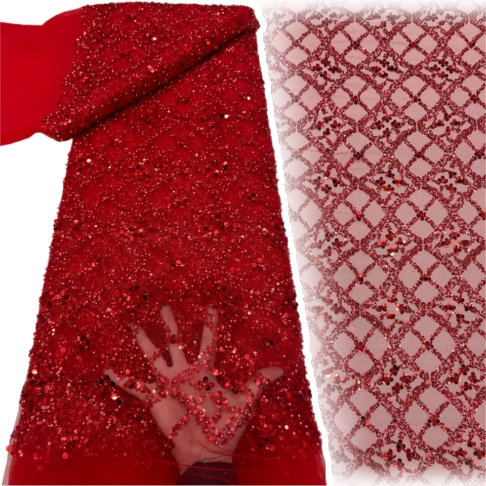 

Elegant African Pearl Lace Fabric High-Quality French Nigerian Groom Sequin Lace Fabric Suitable for Wedding Party Dresses 2229